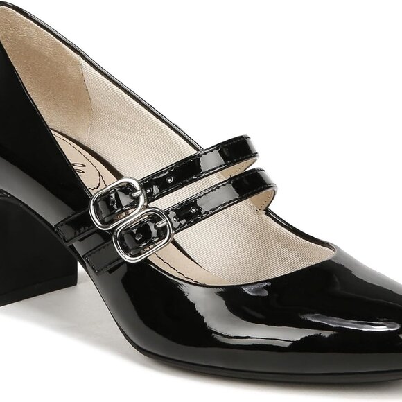 Womens Mary Jane Pumps Faux Patent Leather Almond Toe Slip-On Comfort - Picture 1 of 9
